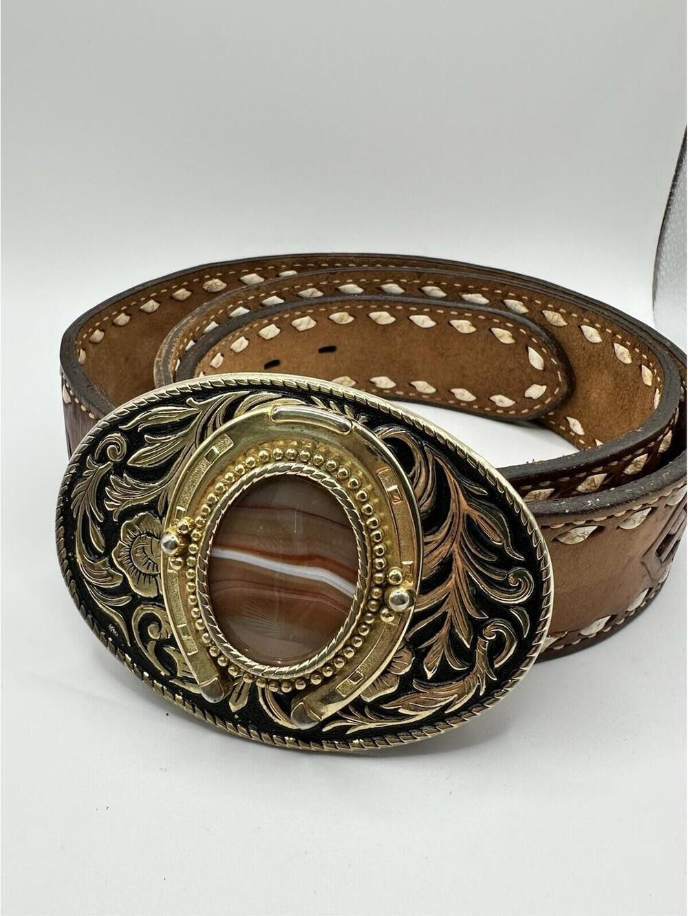 Nocona Men's Brown Tooled Leather Western Belt With Buckle Size 38